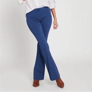 Betabrand blue/red windowpane print flared pants, size M